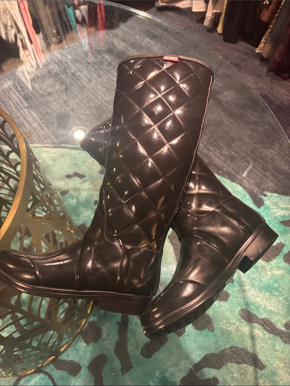 Hunter Quilted Tall Black Women's Rubber Boots - Brand: